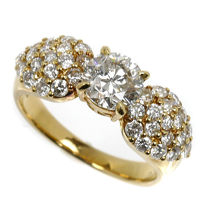 K18YG イエローゴールド リング・指輪 ダイヤモンド1.01ct ダイヤモンド0.89ct 12号 4.4g レディース【中古】