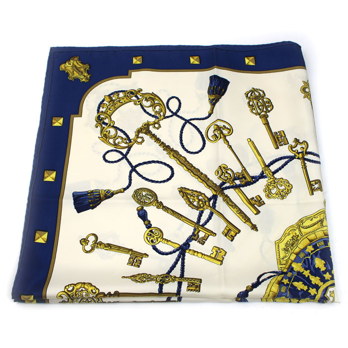 HERMES エルメス カレ90 レ クレ スカーフ ブルー レディース【中古】