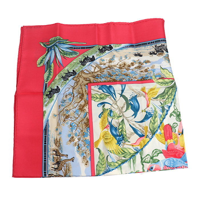 HERMES エルメス カレ90 TROPIQUES スカーフ ピンク マルチ レディース【中古】【美品】