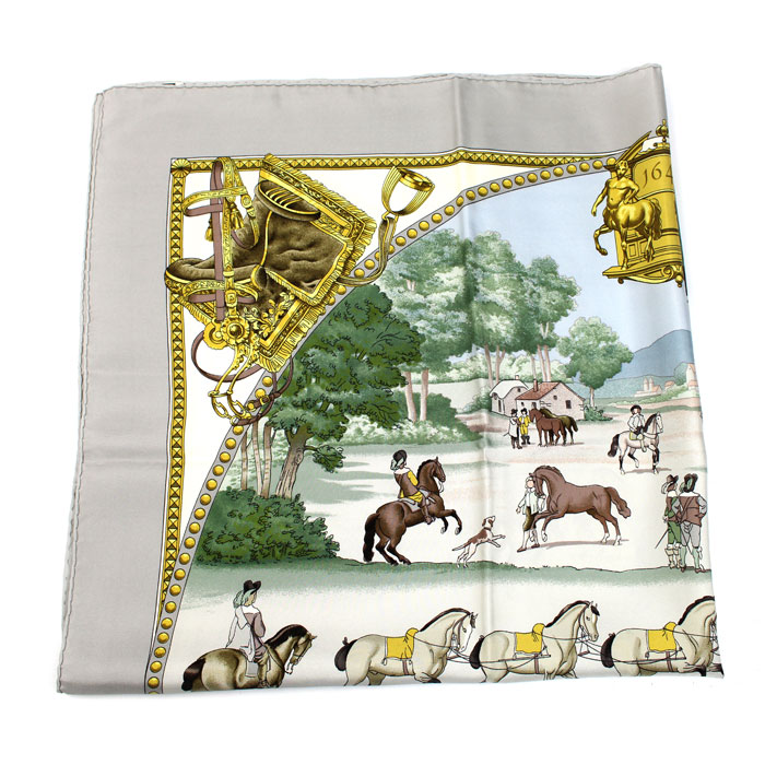 HERMES エルメス カレ90 PRESENTATION DE CHEVAVX スカーフ グレー レディース【中古】