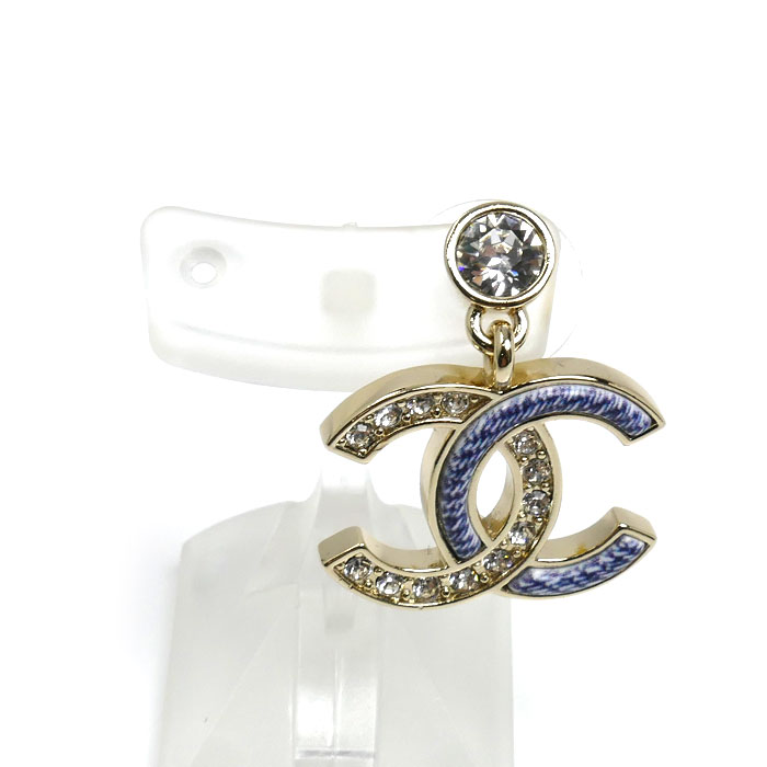 CHANEL シャネル メタル/ストラス ココマーク ラインストーン/デニムブルー ピアス ABG745 片耳 レディース【中古】【美品】