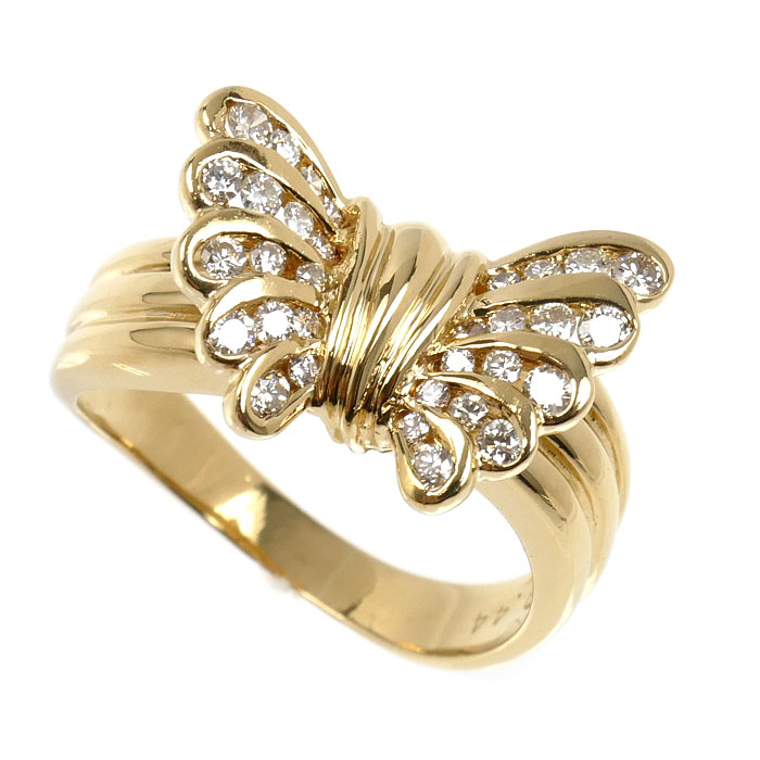 K18YG イエローゴールド バタフライ リング・指輪 ダイヤモンド0.44ct 13.5号 5.4g レディース【中古】