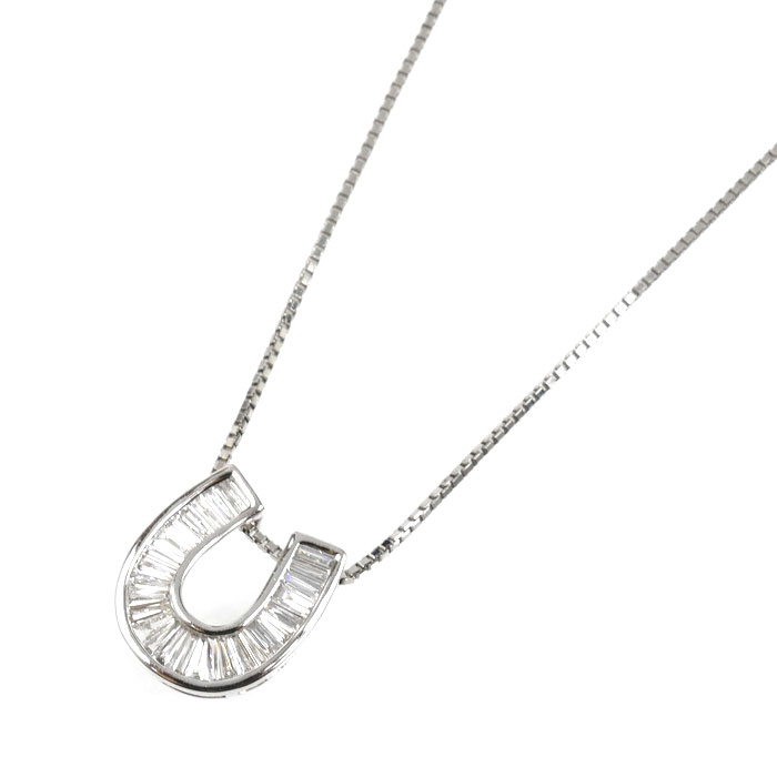 K18WG/Pt999 ホースシュー ネックレス ダイヤモンド 5.0g ～45cm フリーチェーン レディース【中古】