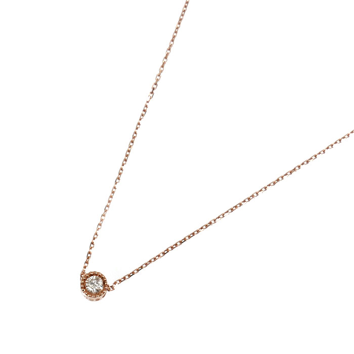 組曲 クミキョク K10PG ピンクゴールド ネックレス ダイヤモンド0.03ct 0.6g 40cm 一粒ダイヤ ミル打ち レディース【中古】