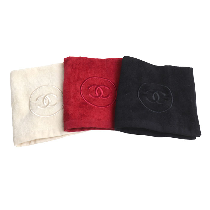 CHANEL シャネル ノベルティ ハンドタオルセット ブラック ホワイト レッド【未使用】【買取品】
