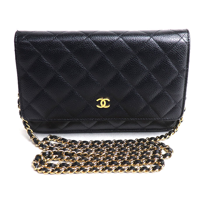 CHANEL シャネル マトラッセ キャビアスキン チェーンウォレット ショルダーバッグ ブラック A33814 キャビアスキン レディース【中古】
