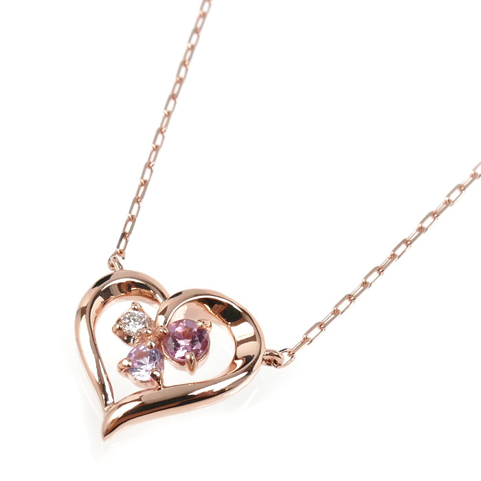 4℃ ヨンドシー K10PG ピンクゴールド ハート ネックレス 1.4g 40cm マルチストーン レディース【中古】