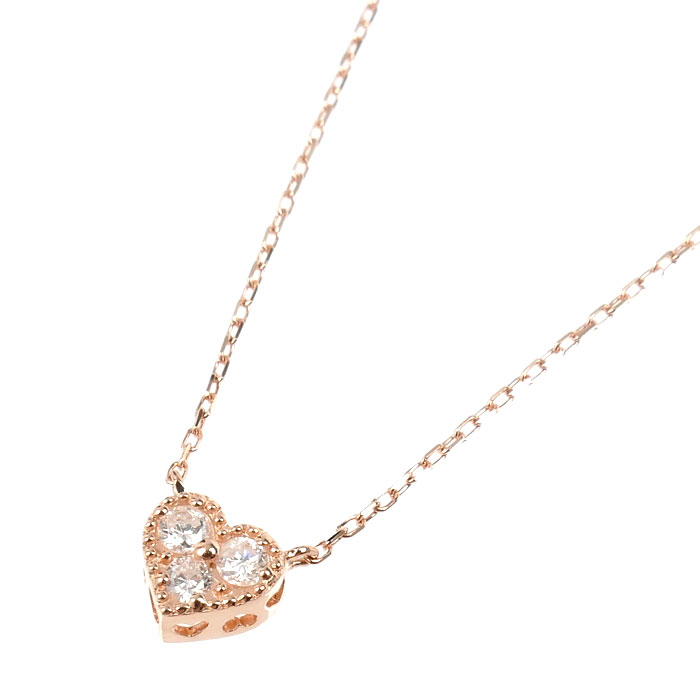 組曲 クミキョク K10PG ピンクゴールド ハート ネックレス ダイヤモンド0.05ct 0.6g 40cm ミル打ち レディース【中古】