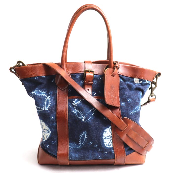RALPH LAUREN ラルフローレン インディゴ染め 2Wayショルダーバッグ ブルー/ブラウン  ユニセックス【中古】