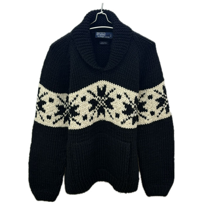 POLO RALPH LAUREN ポロ・ラルフローレン ハンドニット セーター ブラック ホワイト L メンズ【中古】