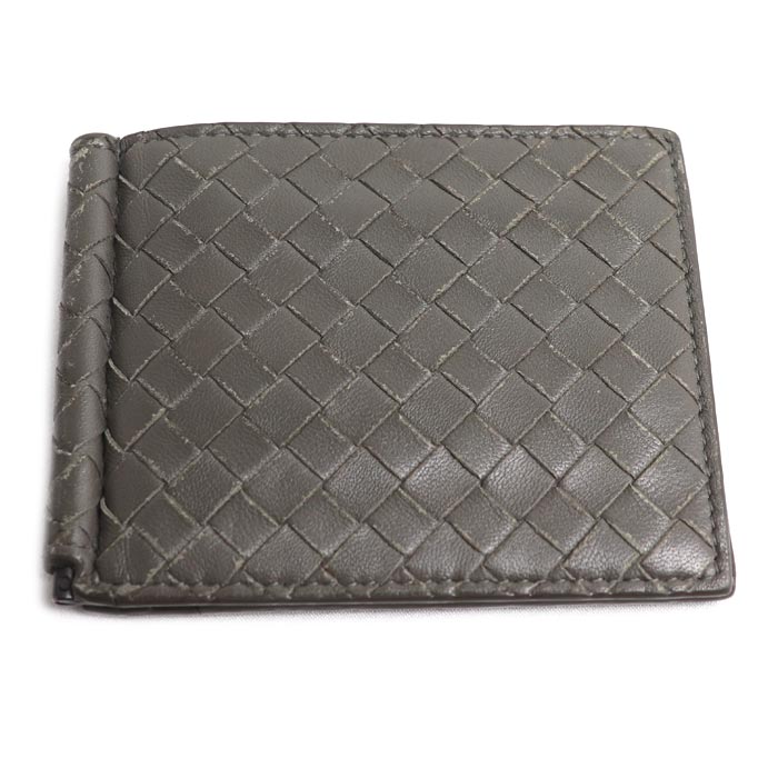 BOTTEGAVENETA ボッテガヴェネタ イントレチャート マネークリップ 二つ折り財布 グレー メンズ【中古】