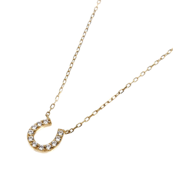 4℃ ヨンドシー K10PG ピンクゴールド ホースシュー ネックレス 111736123101 キュービックジルコニア 1.0g 40cm レディース【中古】【美品】