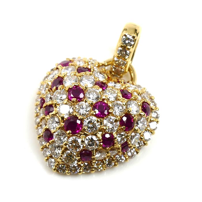 K18YG イエローゴールド ハート ペンダントトップ ルビー0.99ct ダイヤモンド2.11ct 8.1g レディース【中古】