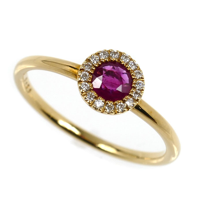 K18YG イエローゴールド リング・指輪 ルビー ダイヤモンド0.06ct 11号 1.7g レディース【中古】