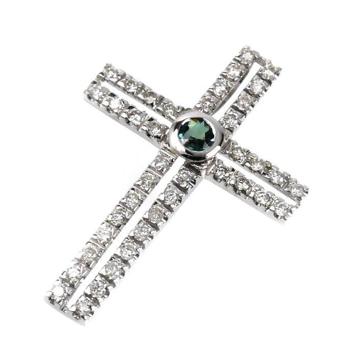 K18WG ホワイトゴールド クロス ペンダントトップ アレキサンドライト0.10ct ダイヤモンド0.32ct 1.4g ユニセックス【中古】