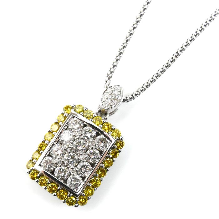 K18WG ホワイトゴールド ネックレス ダイヤモンド1.15ct/0.70ct 8.8g ～45cm レディース【中古】