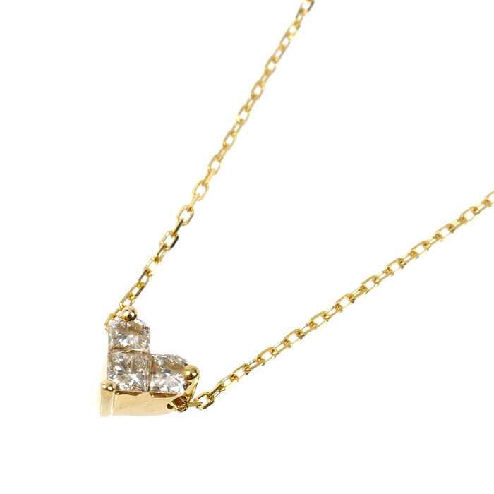 K18YG イエローゴールド ハート ネックレス ダイヤモンド0.20ct 1.4g 40cm レディース【中古】
