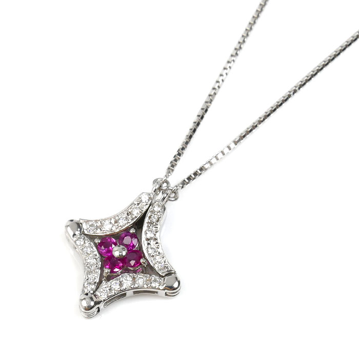 Pt900/850 ネックレス ルビー0.36ct ダイヤモンド0.23ct 8.5g 40cm 2WAY レディース【中古】