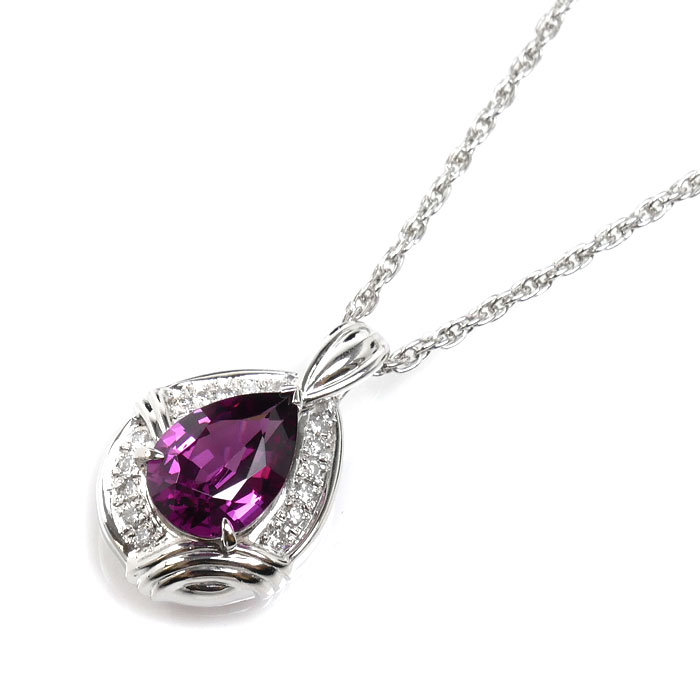 Pt900プラチナ Pt850プラチナ ネックレス ロードライトガーネット2.22ct ダイヤモンド0.15ct 8.1g 40cm レディース【中古】【美品】