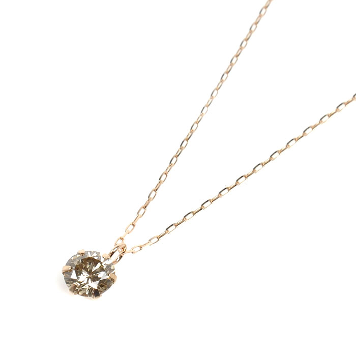 K18PG ピンクゴールド 一粒ダイヤ ネックレス ダイヤモンド0.30ct 0.8g ～45cm フリーチェーン レディース【中古】