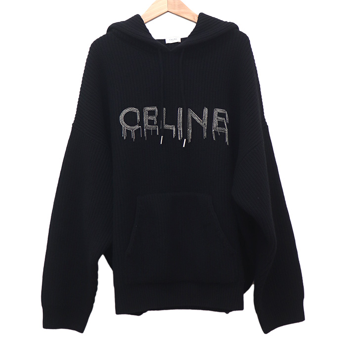 CELINE セリーヌ チェーン フーデッド  セーター ブラック 2AG74430U L メンズ【中古】