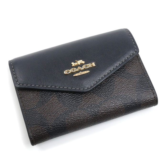 COACH コーチ シグネチャー フラップ カードケース ブラウン ブラック CH202 アウトレット【中古】