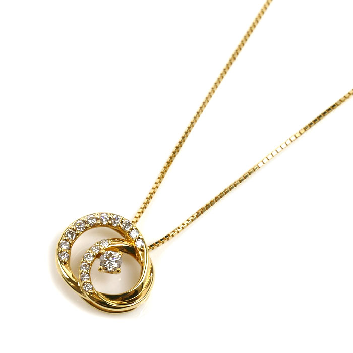 MEGURU K18YG イエローゴールド ネックレス ダイヤモンド0.10ct ダイヤモンド0.05ct 2.4g ～45cm フリーチェーン レディース【中古】【美品】