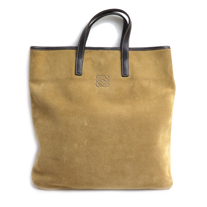 LOEWE ロエベ アナグラム スエード トートバッグ ベージュ ブラウン レディース【中古】