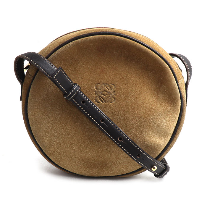 LOEWE ロエベ アナグラム スエード ラウンド ショルダーバッグ ベージュ レディース【中古】