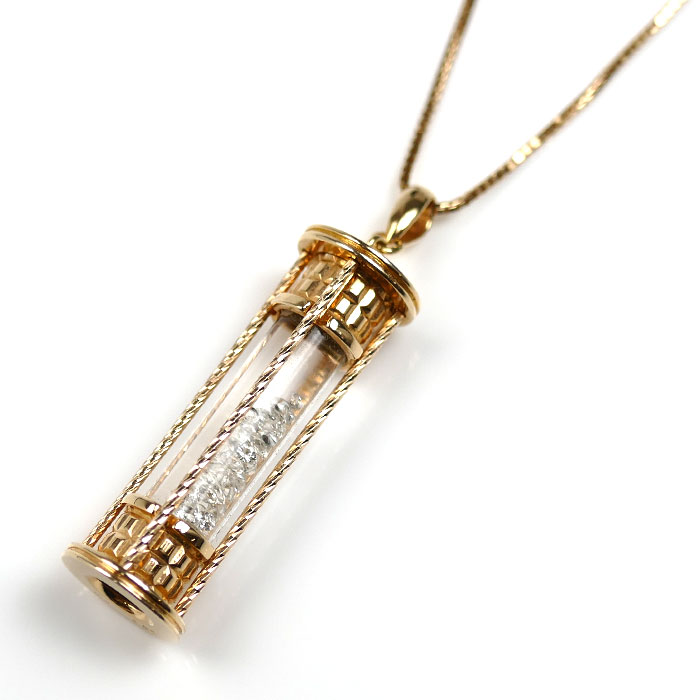 K18PG ピンクゴールド ガラス ネックレス ダイヤモンド0.25ct 6.1g ～45cm チェーン2.1g レディース【中古】