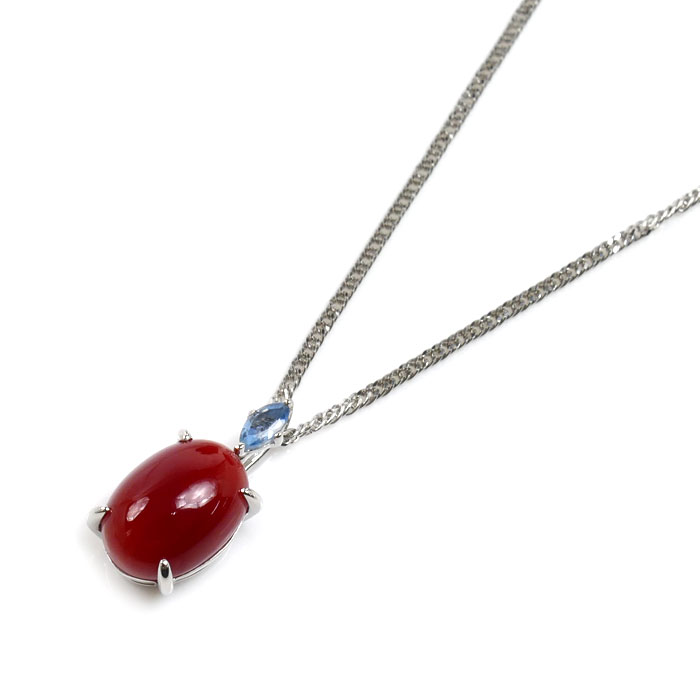 GSTV Pt950プラチナ ネックレス サンゴ1.00ct アクアマリン0.05ct 4.4g ～45cm フリーチェーン レディース【中古】