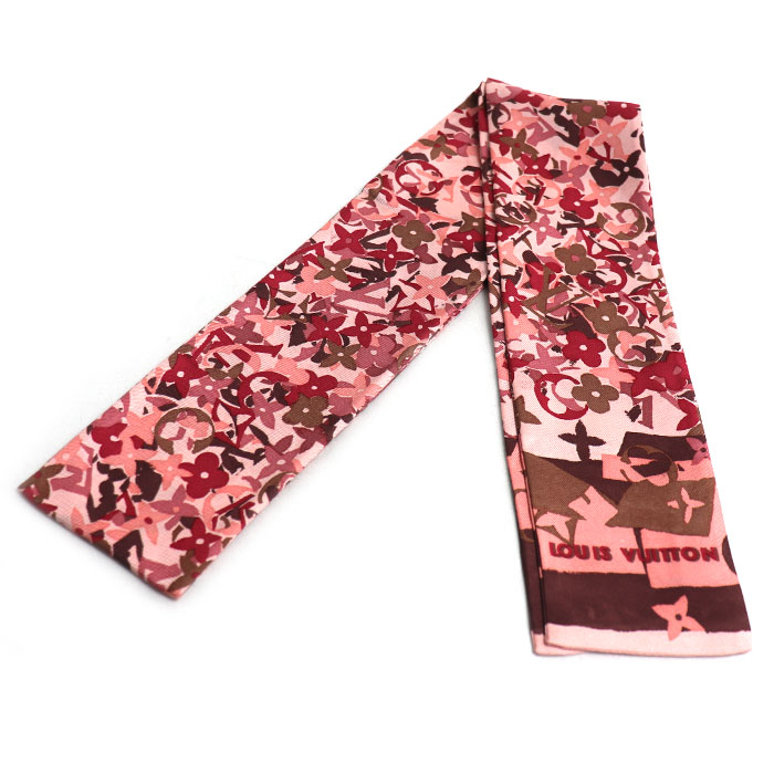 LOUIS VUITTON ルイ・ヴィトン バンドー ロゴ/フラワーモチーフ スカーフ ピンク レディース【中古】