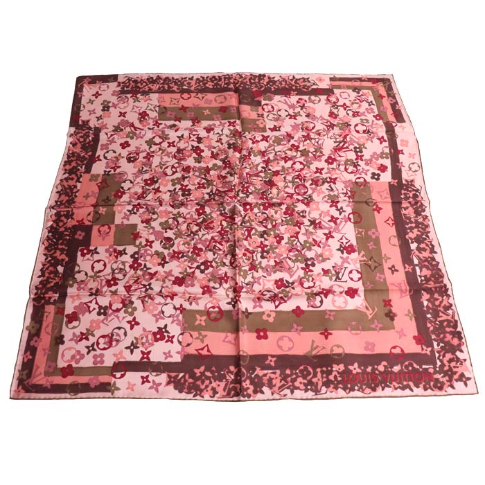 LOUIS VUITTON ルイ・ヴィトン ロゴ/フラワーモチーフ カレ70 スカーフ ピンク レディース【中古】【美品】