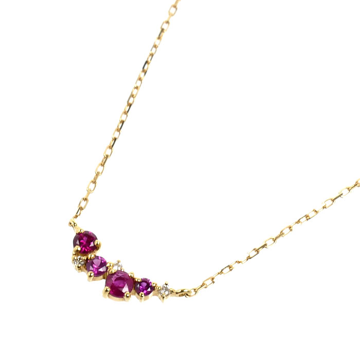 組曲 クミキョク K18YG イエローゴールド ネックレス ルビー ダイヤモンド0.02ct 1.2g 40cm レディース【中古】