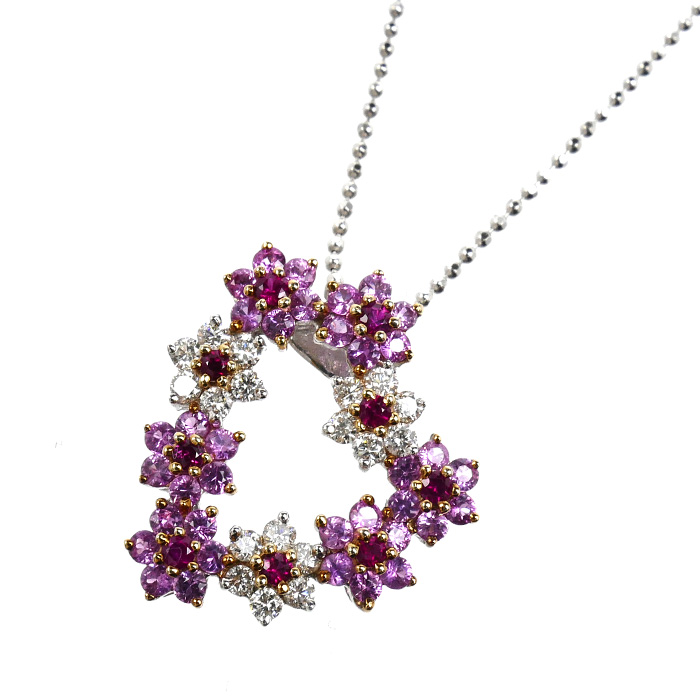 K18WG ホワイトゴールド ネックレス ルビー0.21ct サファイア0.82ct ダイヤモンド0.32ct 4.4g ～45cm レディース【中古】