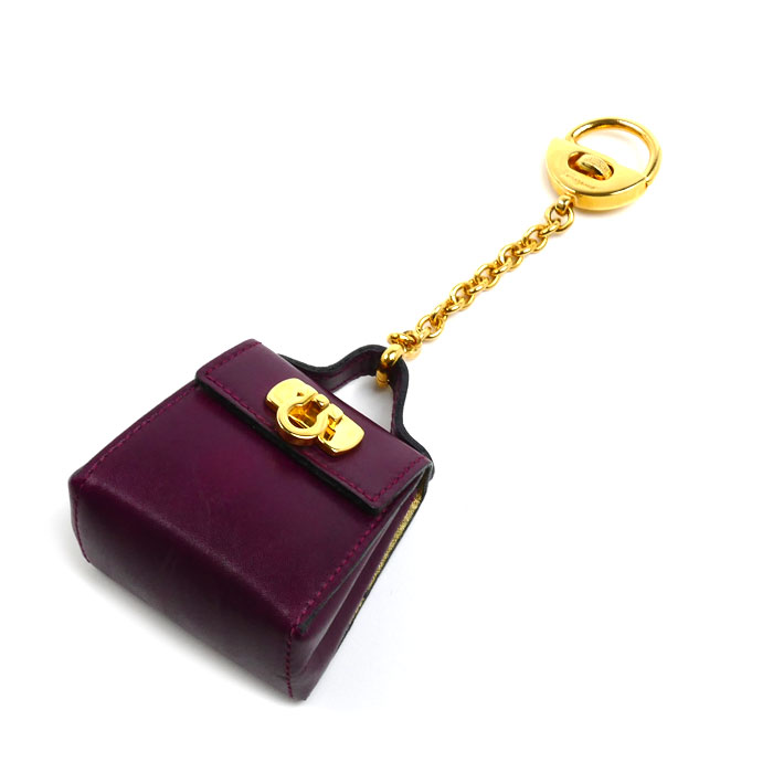 Salvatore Ferragamo サルヴァトーレフェラガモ ガンチーニ ハンドバッグ モチーフ キーホルダー ワインレッド 22-5641 レディース【中古】【美品】