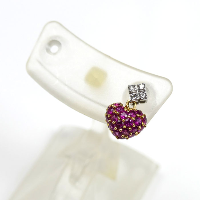 K18YG/WG 片耳 ハート ピアス ルビー0.40ct ダイヤモンド0.01ct 0.7g レディース【中古】