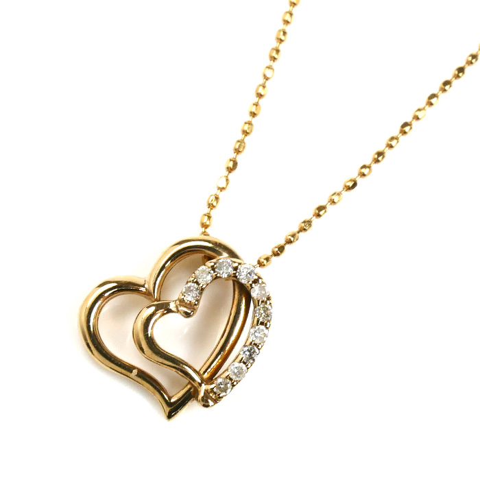 K18PG ピンクゴールド ハート ネックレス ダイヤモンド0.06ct 2.2g 40cm レディース【中古】