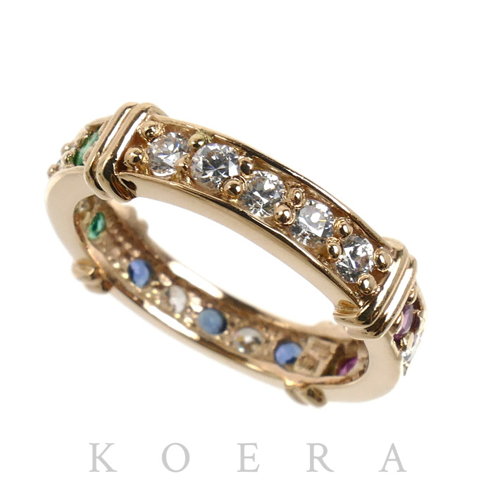 STAR JEWELRY スタージュエリー K10PG ピンクゴールド ラインストーン マルチストーン リング・指輪 エメラルド ルビー サファイア 12号 3.4g レディース【中古】【美品】
