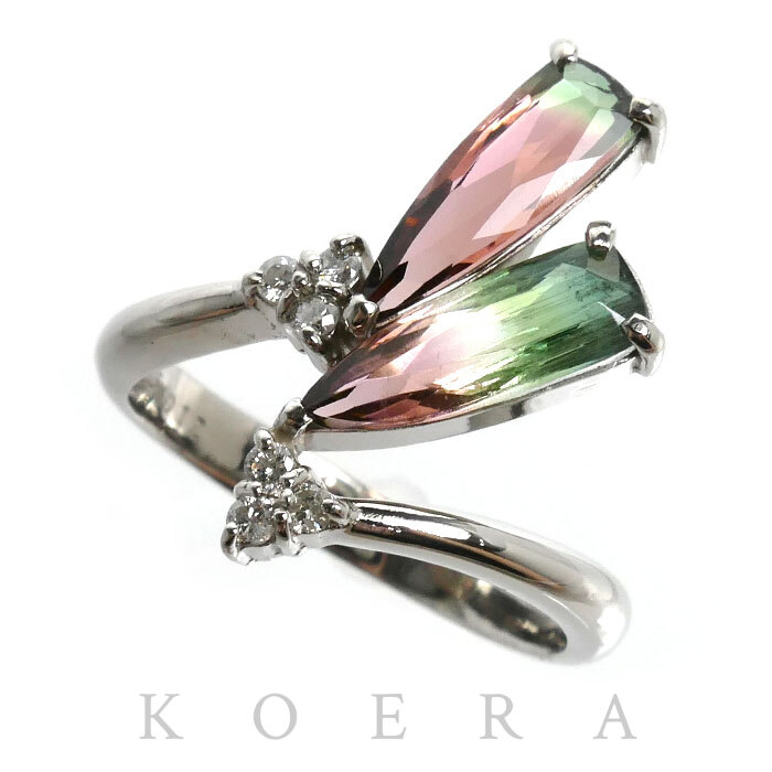 Pt900プラチナ リング・指輪 トルマリン2.45ct ダイヤモンド0.12ct 14号 6.5g ウォーターメロン バイカラー レディース【中古】