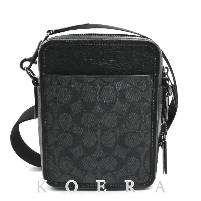 COACH コーチ シグネチャー サリバン クロスボディ ショルダーバッグ チャコール/ブラック CC009  QBMI5 メンズ【中古】【美品】