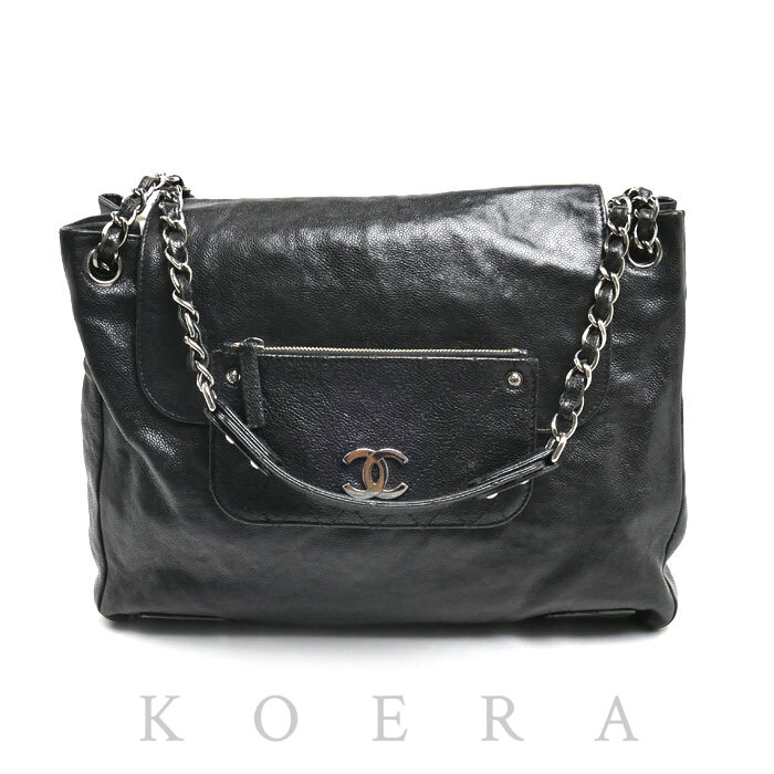 CHANEL シャネル ポケット イン ザ シティ フラップ ショルダーバッグ ブラック レディース【中古】