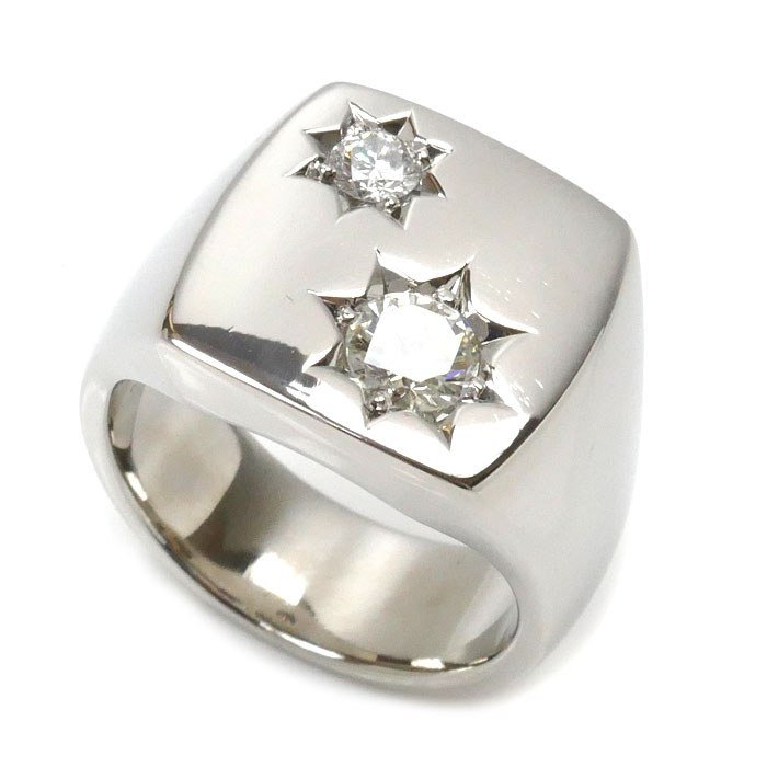 Pt900プラチナ 印台 リング・指輪 ダイヤモンド0.886ct 20号 42.8g メンズ【中古】【美品】