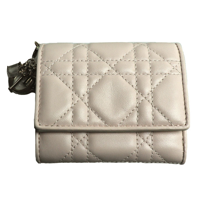 Christian Dior クリスチャンディオール レディディオール カナージュ ロータスウォレット 三つ折り財布 パウダリーピンク/ライトレモン S0181ONIW 日本限定 レディース【未使用】【買取品】