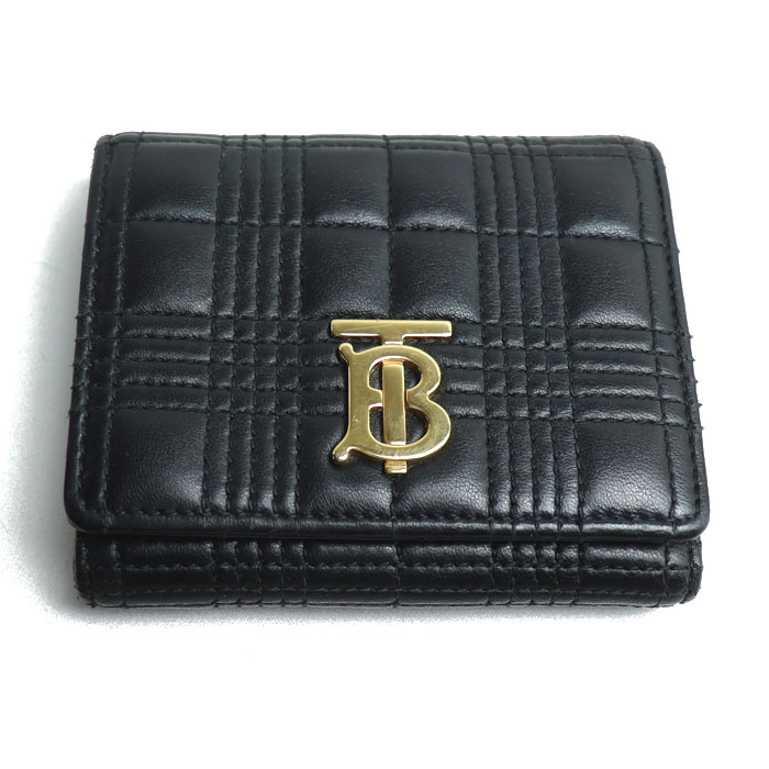 BURBERRY バーバリー TBロゴ キルティング  三つ折り財布 ブラック 8049280 レディース【中古】