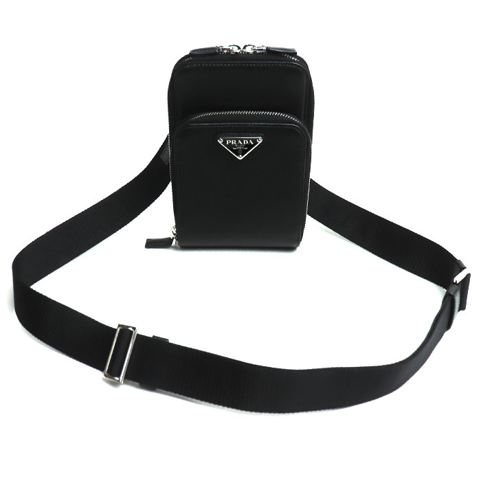 PRADA プラダ サフィアーノレザー スマートフォンケース ショルダーバッグ ブラック 2ZH126_053_F0002 ユニセックス【中古】【美品】