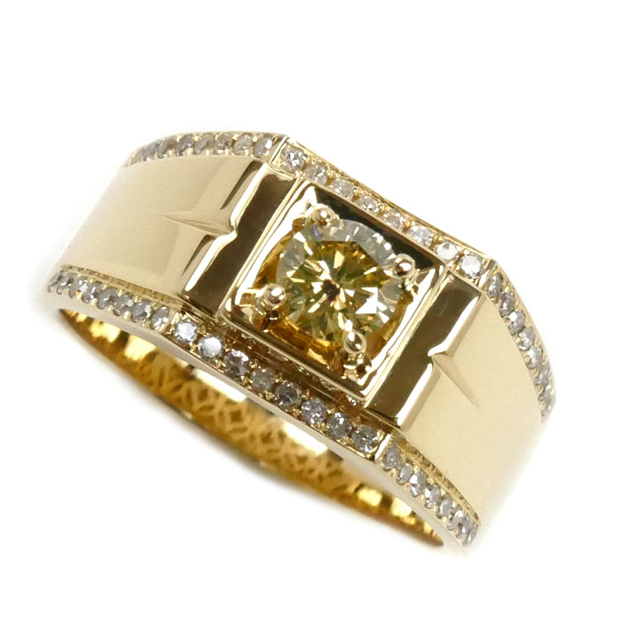 K18YG イエローゴールド ダイヤモンド リング・指輪 ダイヤモンド0.48ct/0.251ct 18号 9.0g メンズ【中古】【美品】