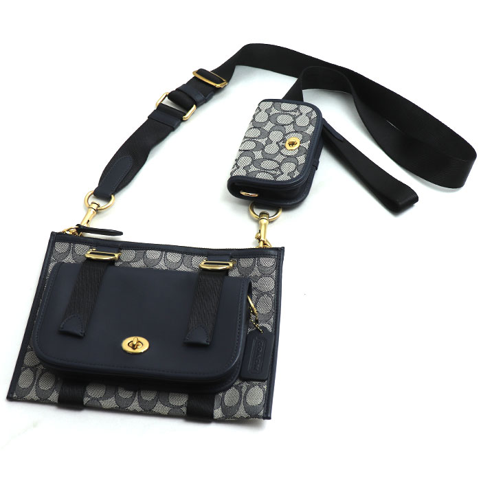 COACH コーチ マルチファンクション クロスボディ ウィズ ディンキー ショルダーバッグ ネイビー C2613 メンズ【中古】