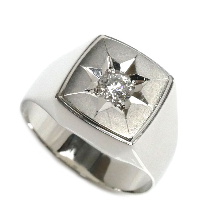 Pt900プラチナ 印台 リング・指輪 ダイヤモンド0.34ct 23号 21.9g メンズ【中古】【美品】