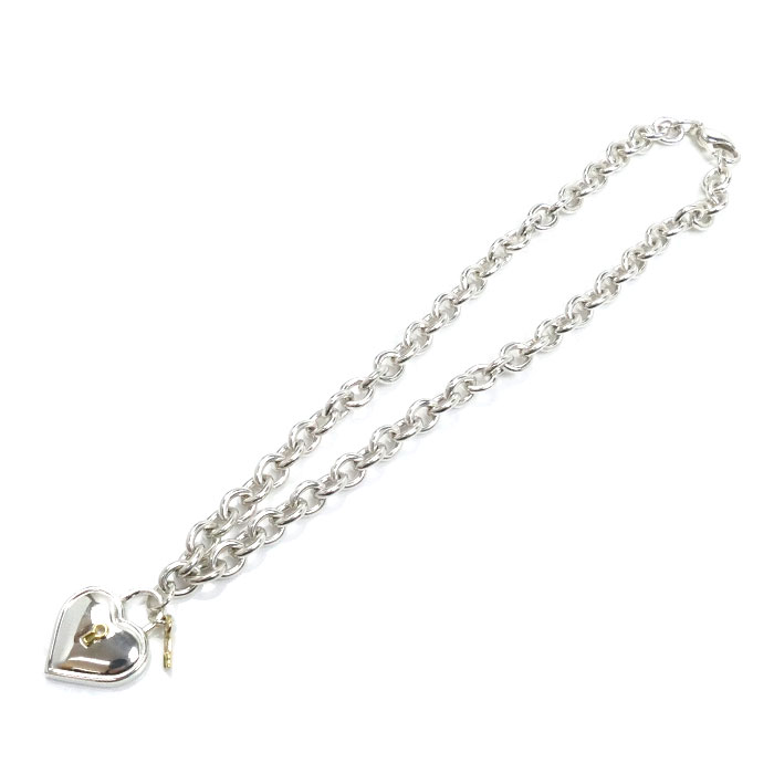 TIFFANY&Co. ティファニー シルバー925 K18YG イエローゴールド ハートロック キー ネックレス 62.3g 40cm レディース【中古】